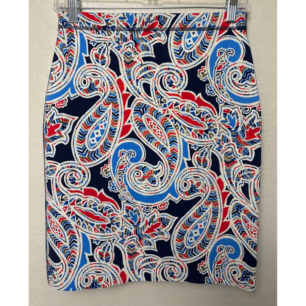 J.McLaughlin Halle Skirt Navy Coral Blue Folklore Lane Paisley Skirt XS 2299